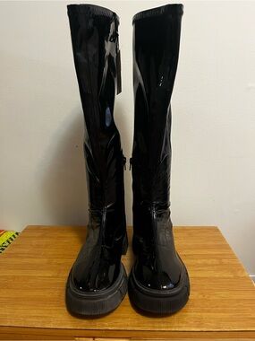 Zara Black Patent Over-the-Knee Platform Boots